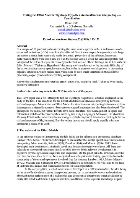 hermes journal of linguistics|Testing the Effort Models' Tightrope Hypothesis in Simultaneous .